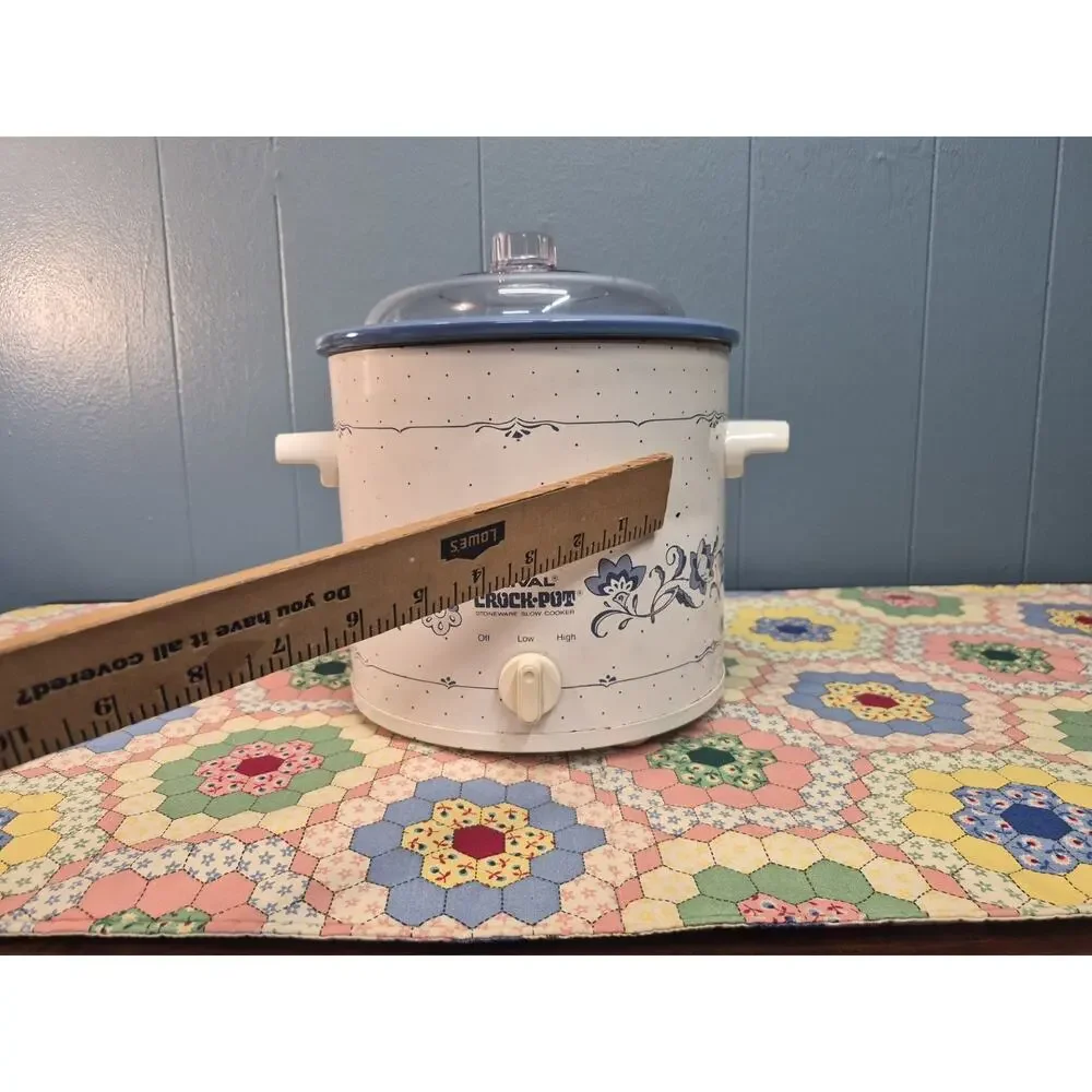 Vintage Rival Crock Pot Stoneware Slow Cooker 3.5qt Blue Floral #3100 Tested